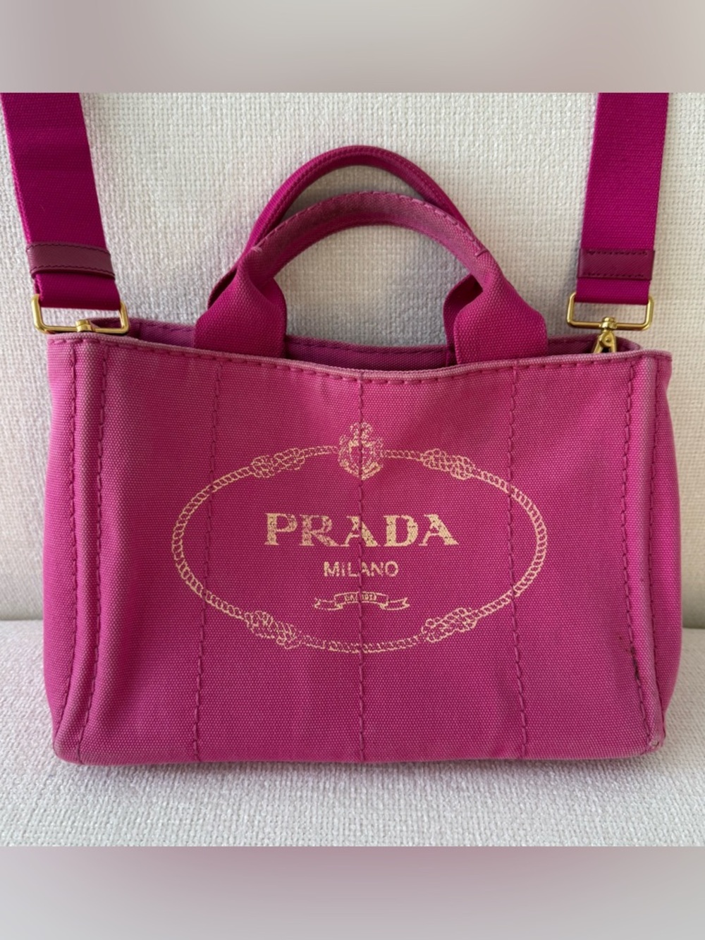 PRADA Canapa 11” mini tote in Fuchsia